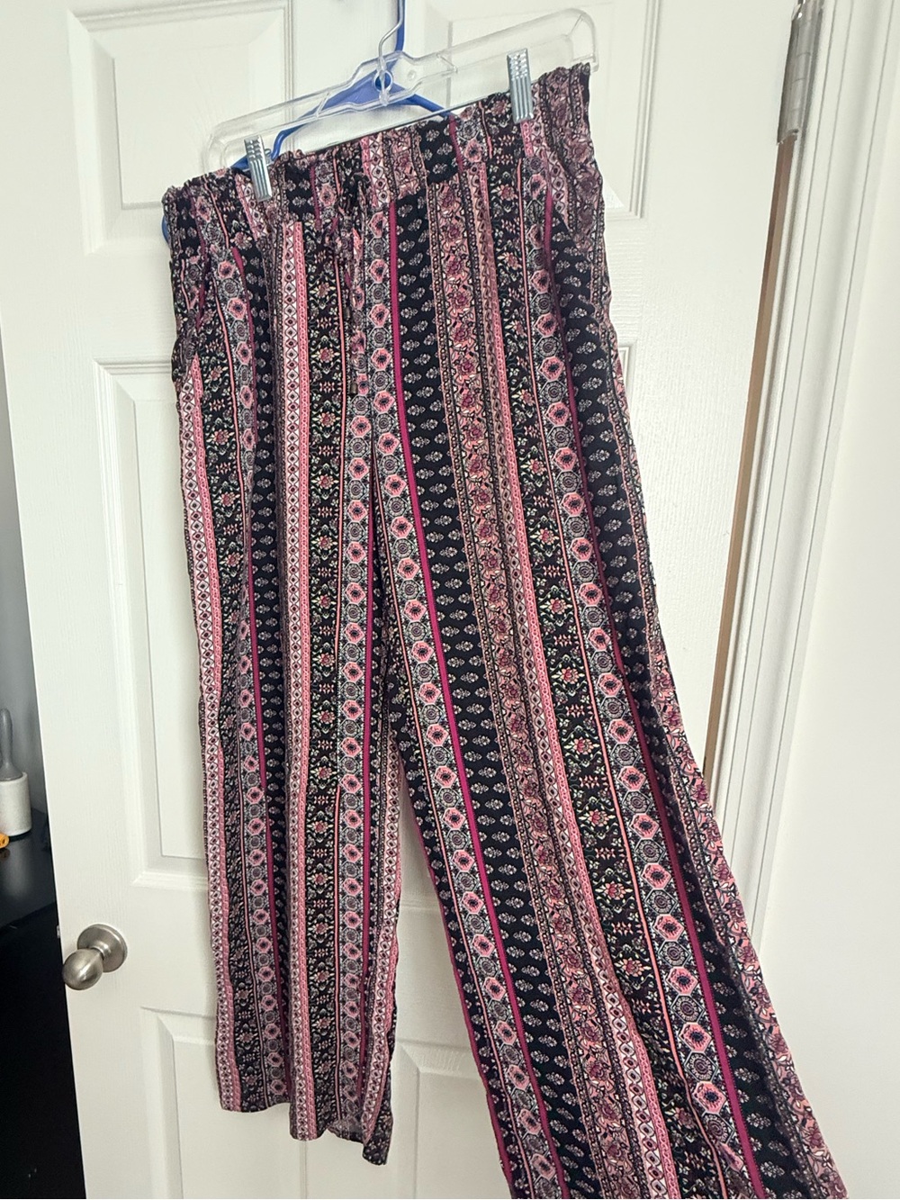 Joe B Pink & Black Boho-Striped Wide Leg Pants